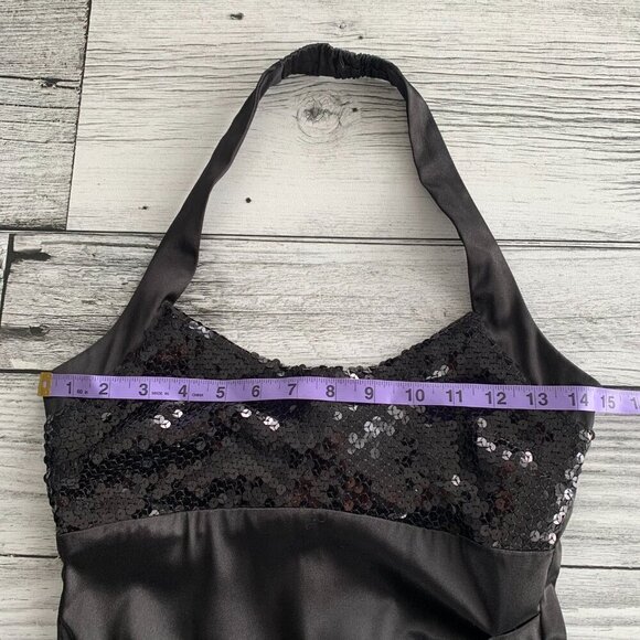 Vintage 90s Y2K B. Smart Black Satin Sparkle Ruched Halter Dress - Picture 10 of 14